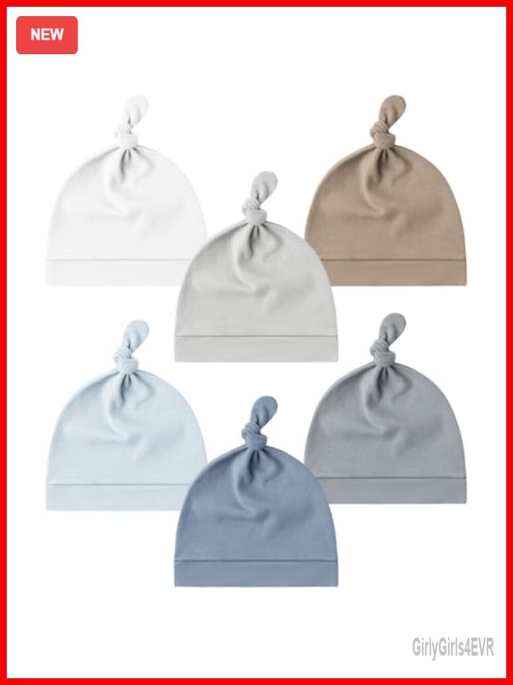 6 Pack Baby Newborn Knot Beanie Hats Soft Stretch for Infant 0-6 Months